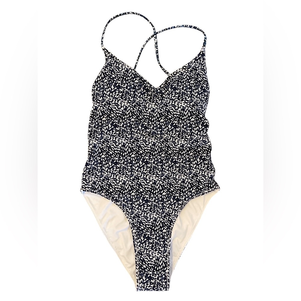Ele One Piece High Cut Lace up Back Swimsuit Size Small